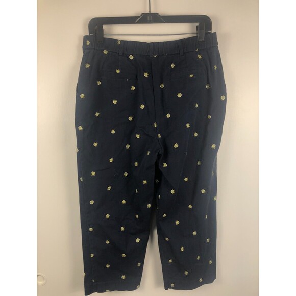 Jm Collection Embroidered Sunflowers Elastic Waist Capri Crop Pants Blue SZ 10 - Picture 3 of 9